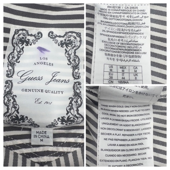 Guess Gray White Stripe Ruffle Fitted V-neck Button Up Shirt Size Medium - Picture 9 of 10